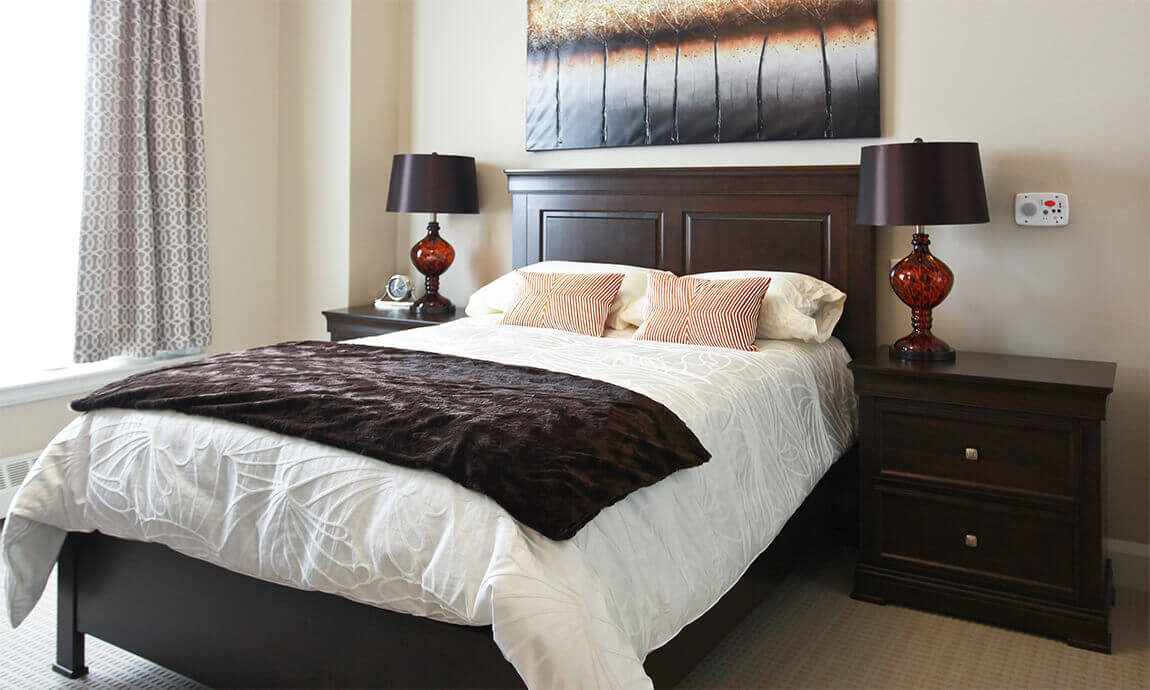 Resident suite bedroom at Parkland at the Lakes, in Dartmouth, Nova Scotia