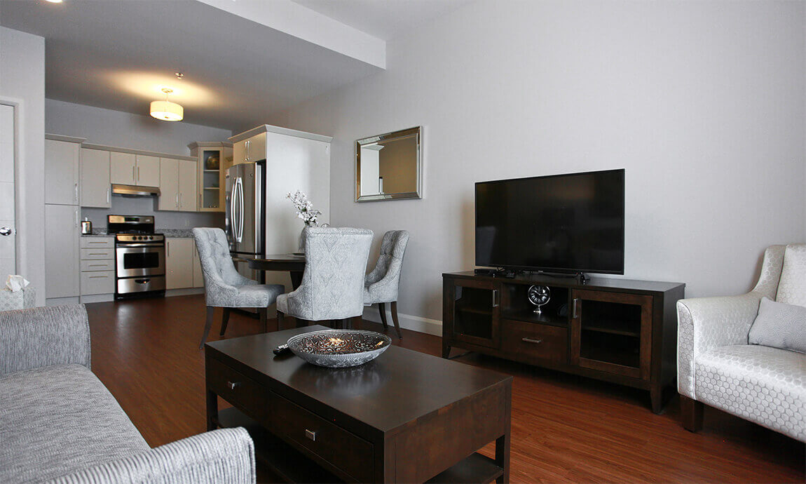 Resident suite living room at Parkland at the Lakes, in Dartmouth, Nova Scotia