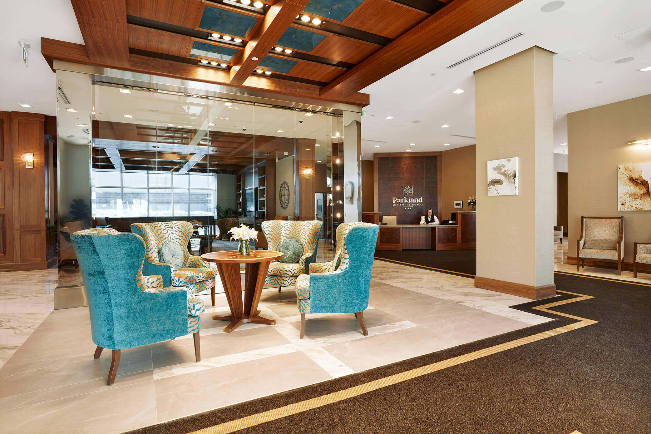 Front lobby and reception area, Parkland Retirement Home in Ajax (Durham Region, Ontario)